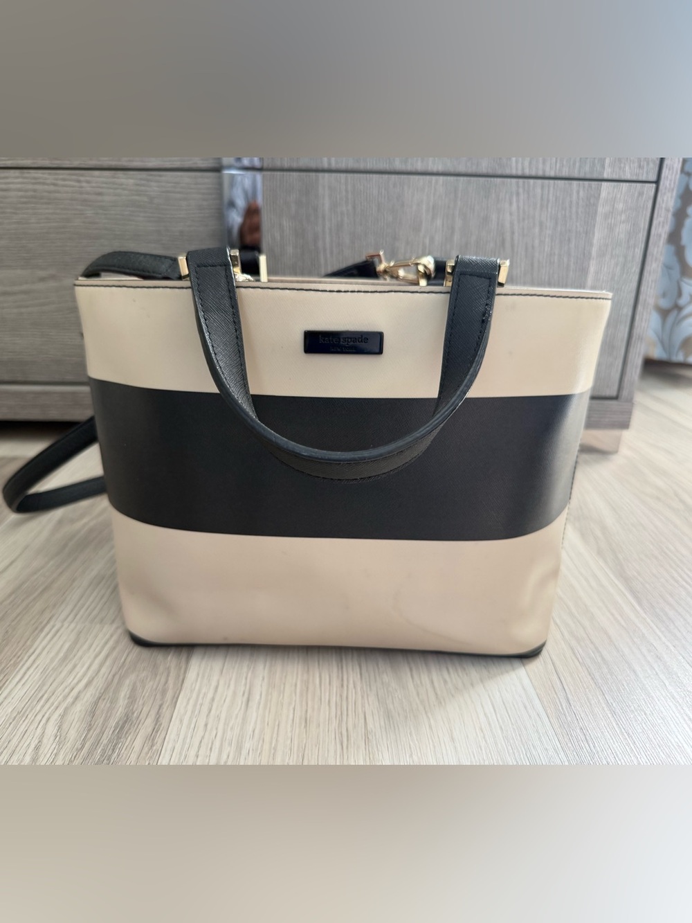 kate spade Black and Cream Wide-Striped Tote